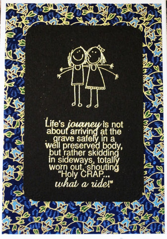 Handmade card 2 girls funny words gold-embossing Japanese chiyogami paper