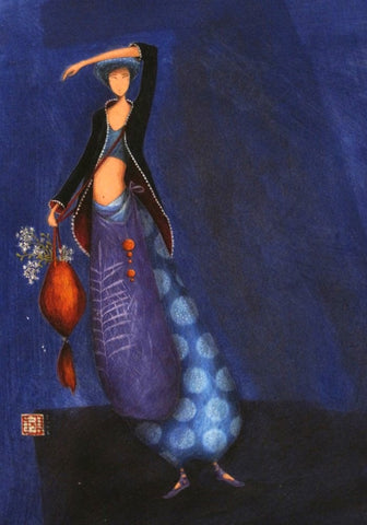 small journal cover of girl in blue watching on dark blue background
