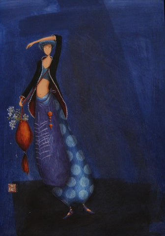 6 x 8 inch 48-page lined journal cover picture of girl in blue on dark blue background