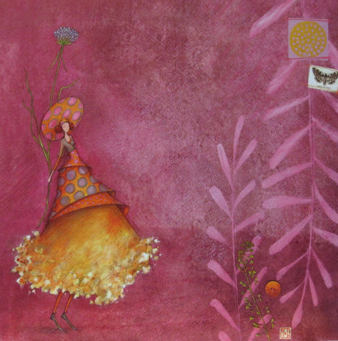 Gaelle Boissonnard friendship card girl in gold orange background ruby blank inside square