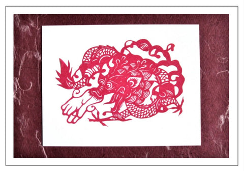 red dragon handmade card Chinese papercut