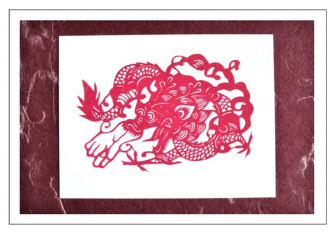 red dragon handmade card Chinese papercut