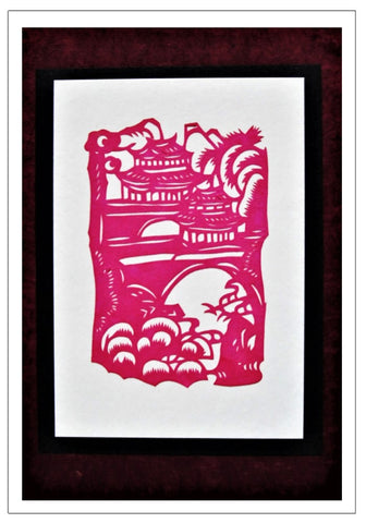 temple scene handmade card Chinese papercut