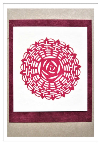 red kaleidoscope symbol handmade card Chinese papercut