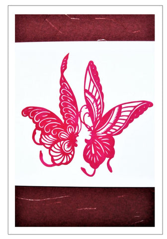 red butterflies handmade card Chinese papercut