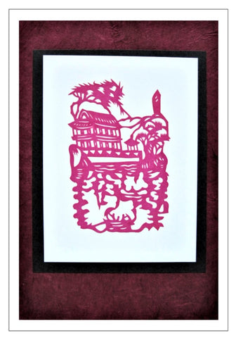 red temple handmade card Chinese papercut