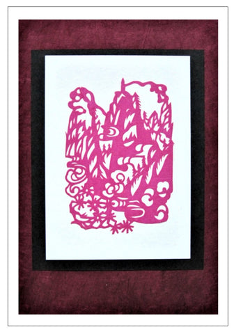 red temple scene handmade card Chinese papercut
