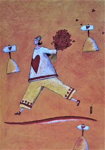 Gaelle Boissonnard greeting card girl holding a bouquet of hearts