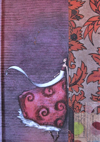 Gaelle Boissonnard Journal, 96 lined pages velvet-like cover young girl in pink on purple background, flowered pattern on right-side of cover
