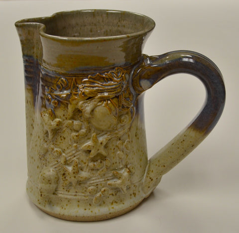 Howard Houle handcrafted ceramic pottery jug sea shells Blue White series Gabriola Island Canada