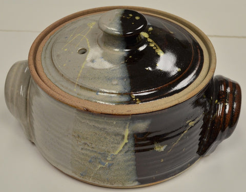 Howard Houle handcrafted ceramic pottery covered baking dish Temmoku Blue series Gabriola Island Canada