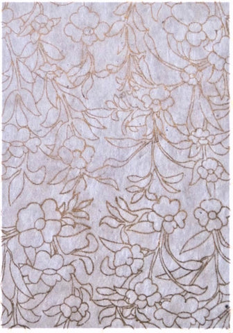 Lokta paper from Nepal, gold flower design on white