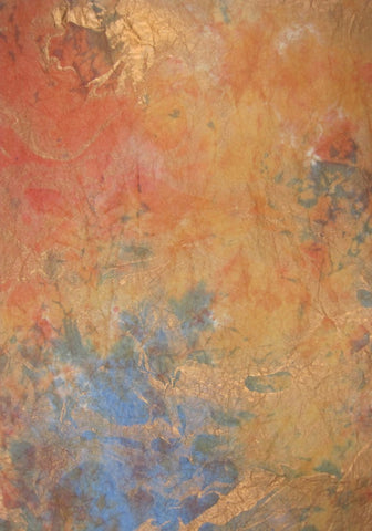 Marbled mulberry paper from Thailand, copper metallics on golden peach shades & blues