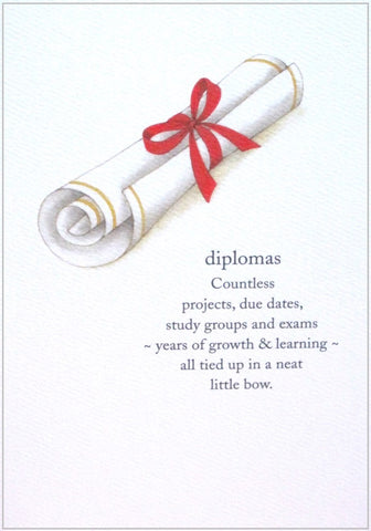 graduation card rolled diploma on white background with words