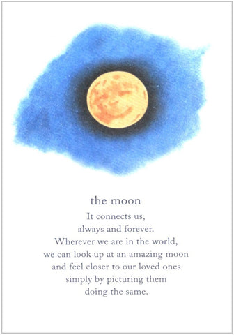 greeting card yellow moon in blue night sky white background words