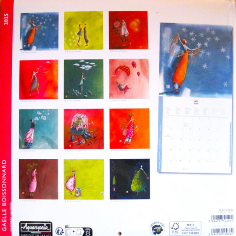 2025 Gaelle Boissonnard calendar back cover showing 12 monthly images small calendar
