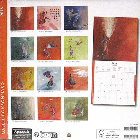 Back of 2026 calendar with Gaelle Boissonnard illustrations small size