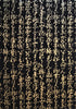 Japanese chiyogami, yuzen, mulberry rice paper with a design of gold kanji symbols on a black background.