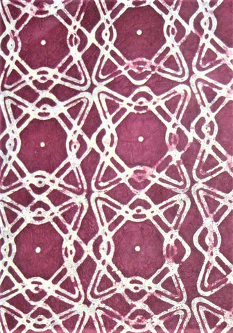 Oiled lokta paper from Nepal, translucent wax design on burgandy maroon background