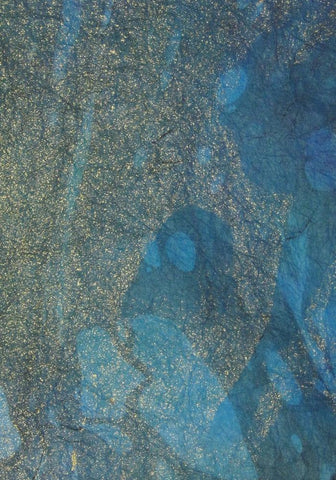 Marbled mulberry paper from Thailand, gold metallics on shades of blue