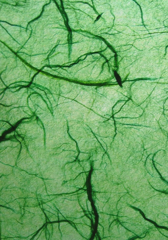 Unryu mulberry paper with silk strands from Thailand, grass green