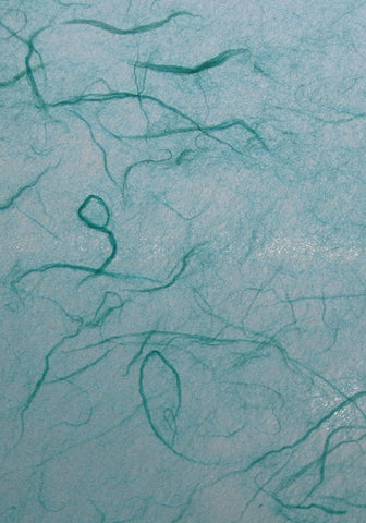 Unryu mulberry paper with silk strands from Thailand, blue green