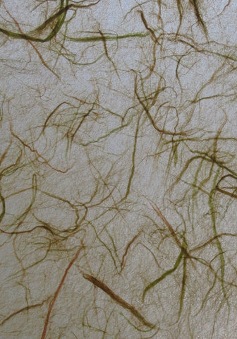 Unryu mulberry paper with silk strands from Thailand, golden green